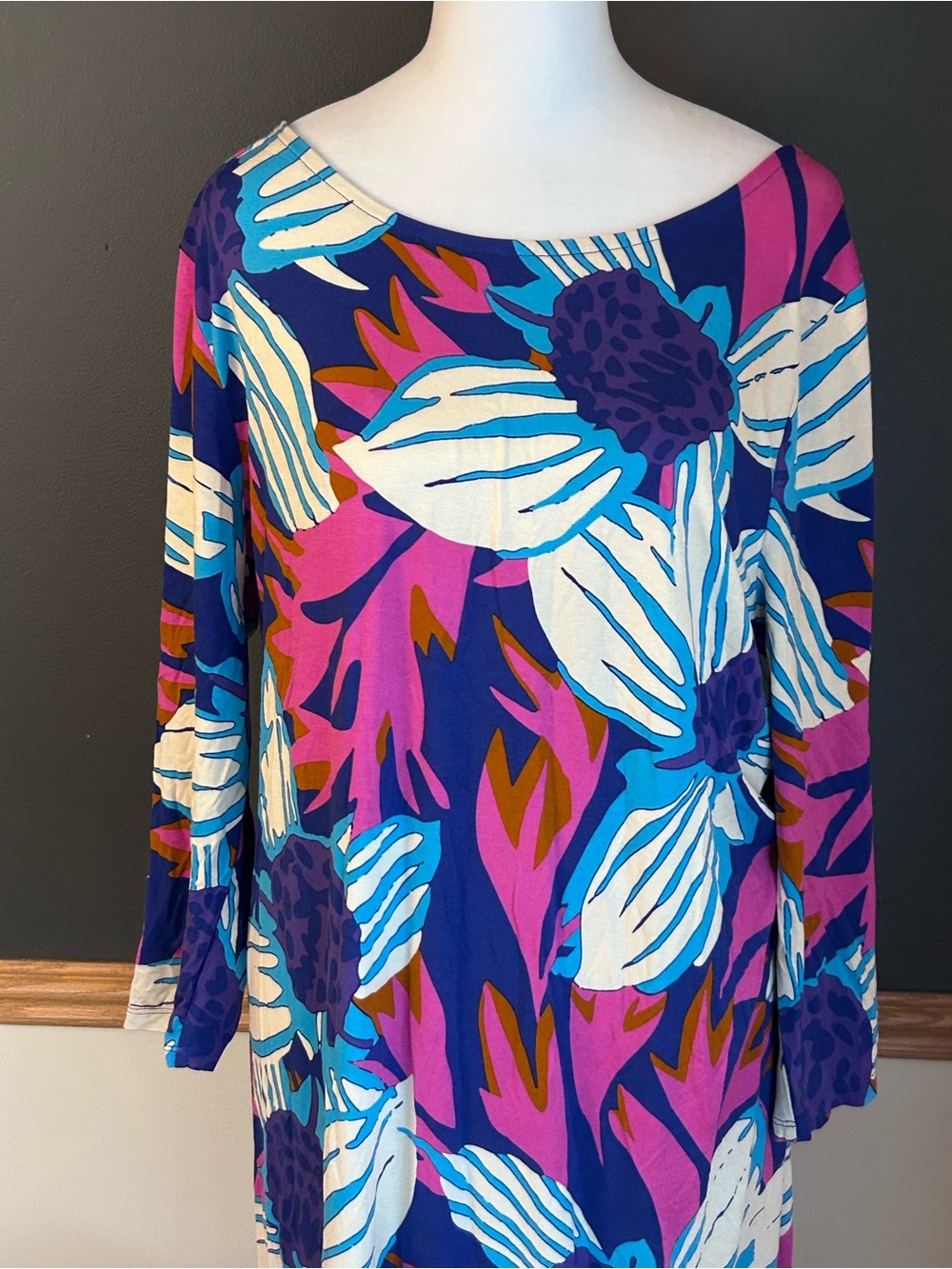 NWT $130 Soft Surroundings Serena Maxi Dress Nazarene Blue Multi Size Large - Picture 4 of 13